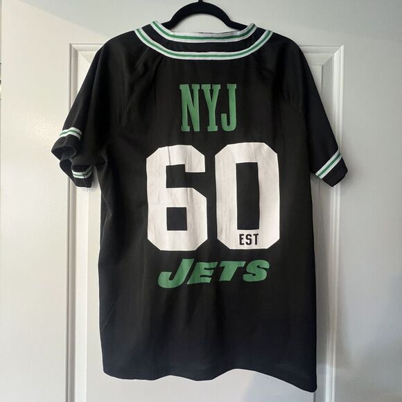 NWT New York Jets Baseball Jersey - Throwback Vintage Style NYJ Shirt - Size S - Picture 2 of 6